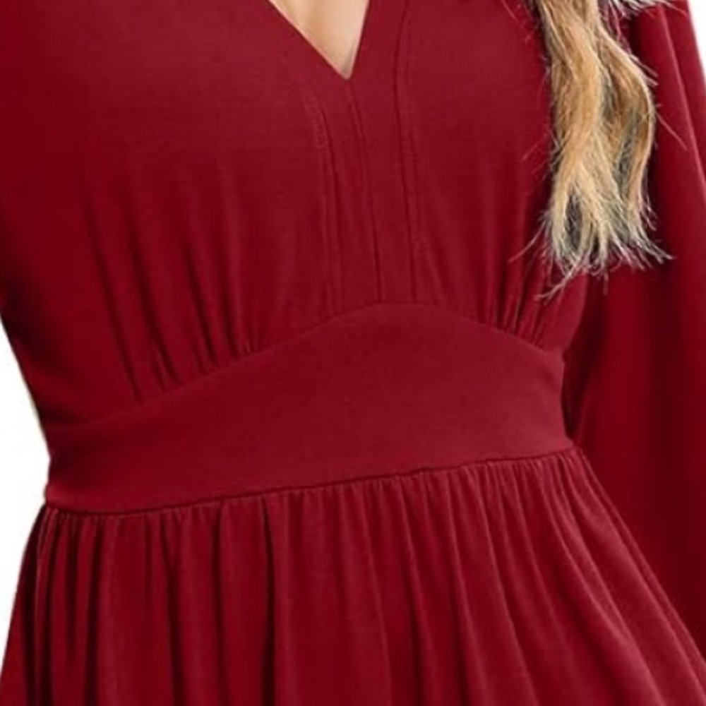 Women's Long Sleeve Midi Dress in Wine Red - Picture 7 of 12